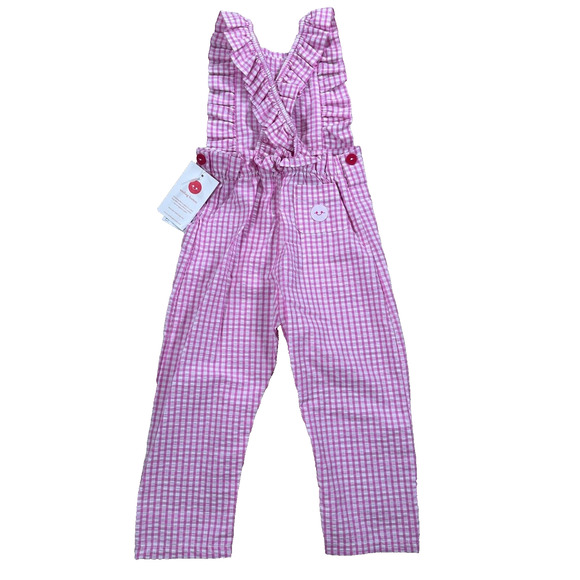 Smiling Button Kids 4 Flutterall Romper Pink White Gingham Seersucker Ruffle New - Picture 3 of 9
